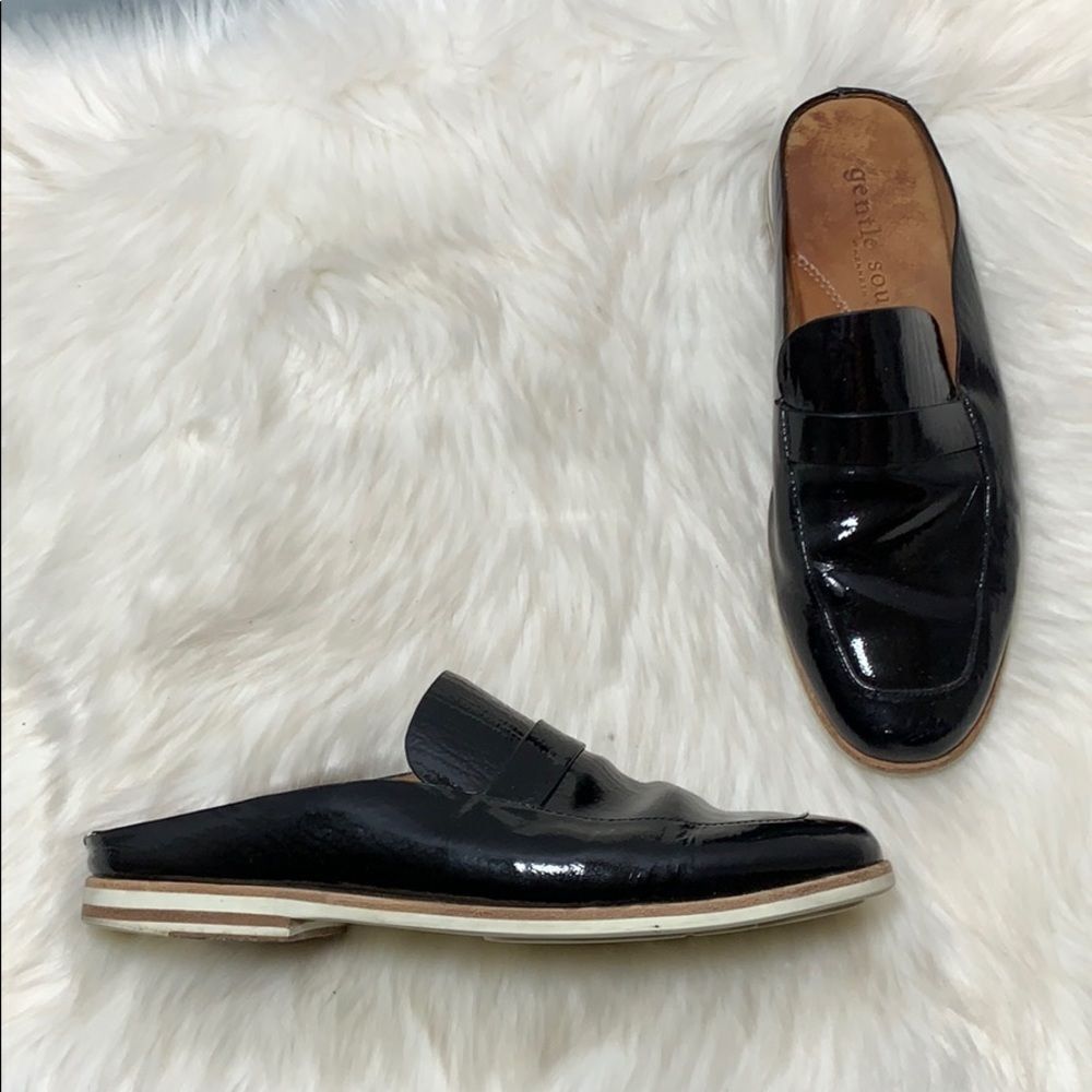 Gentle Souls Black Patent Everett Slides Sz‎ 9